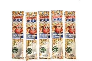 DEKOND QUICK MILK Fruity Cereal - Strohhalme für Milch mit Getreide und Früchten, 5 Packung je 5 Trinkhalme (25 Halme)