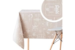 KP Home Tovaglia Plastificata Rettangolare 250x140cm, Beige Crema Tovaglia Cerata per Tavolo da 8 Posti, in PVC Vinilico Facile da Pulire, Impermeabile, Lavabile con Motivo Caffetteria Effetto Lavagna