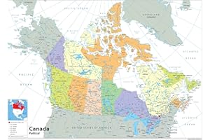 TIGER MOON Carte politique du Canada, papier plastifié A2 Size 42 x 59.4 cm