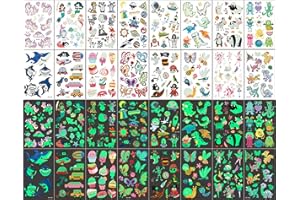 FORIS Temporary Tattoos For Kids,160+ Pcs Mixed Style Glow In The Dark Fake Tattoos,Luminous Waterproof Temporary Tattoos Kids Sticker For Boys Girls Party Gift Children's Birthday Party Supplies(16 sheets)