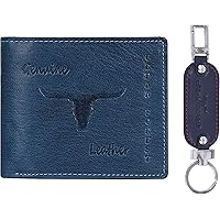 Urban Forest Blue Leather Wallet & Premium Keychain Combo Gift Set for Men
