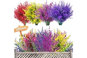 GARLAG 12 Bundles Outdoor Artificial Flowers UV Resistant Fake Plants, Faux Plastic Lavender for Indoor Outside Garden Home Wedding Farmhouse Decor (Mixed Color)