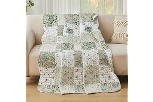 Qucover Pojedyncza Narzuta, Amerykański Styl Zielony Patchworkowy Wzór, Lekka Oddychająca Poliestrowa Ultradźwiękowa Pikowanie Narzuta 150 x 200 cm