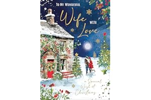 Jonny Javelin Christmas Card for Wife - Festive Romantic Snow Scene - Embossed Foil & Flitter Finish - Premium Quality Special Christmas Greeting Card with Envelope for a Wonderful Wife