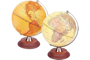 Exerz Podświetlany globus świata 20 cm antyczny globus drewniany stojak metalowy łuk - 2 w 1 świecąca lampa LED kula ziemska - dzień i noc dekoracja domu dla dzieci biuro kula biurkowa