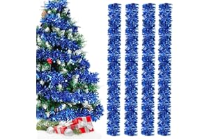 EPOKUS Guirlandes Tinsel Noël Bleu,Guirlande De Noel Sapin Brillante 2m,Lot de 4 Guirlande Tinsel Métallique Scintillantes,Guirlande de Décoration de Noel