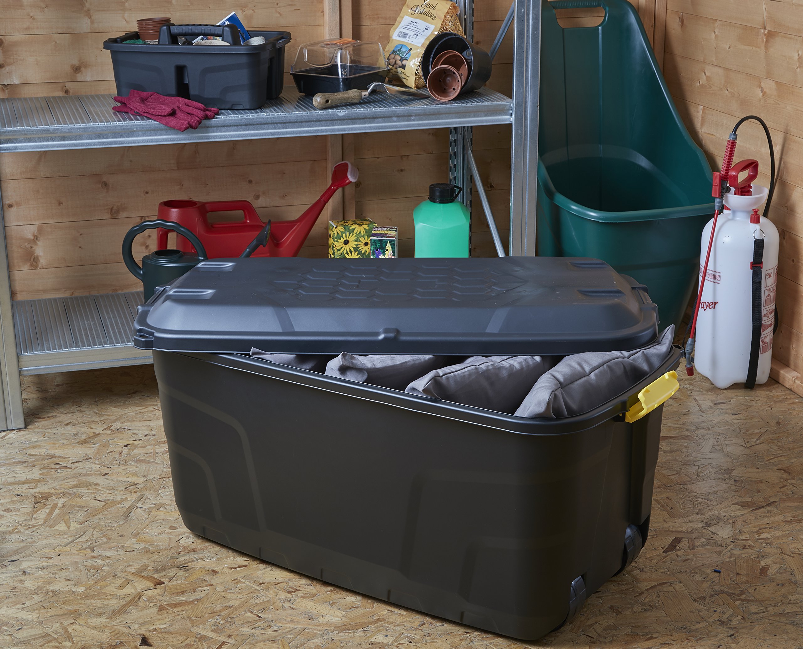 Strata Black Storage Box Container Heavy Duty 145L Home Garden with Lid