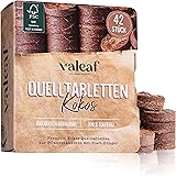 valeaf Kokos Quelltabletten 42 STK mit Nährstoffen I torffreie Kokoserde Anzuchterde mit Startdünger I Kokosquelltabs I Pflan