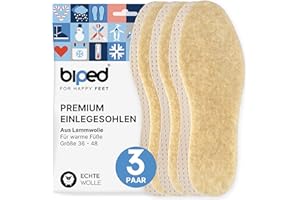 ‎BIPED biped 3 Paar Winter Einlegesohlen mit Lammwolle - Warme Sohlen für Schuhe - Extra weiche Schuh Einlagen für Damen und Herren z2389(38)