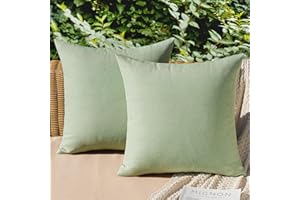 MIULEE 2er Set Wasserdicht Kissenbezug Outdoor Sofakissen Dekokissen Modern Kissenbezüge Dekorativ Kissenhülle Deko aus Polyster Leinen-Optik für Garten Sofa Wohnzimmer Bett 45x45 cm Bohnengrün