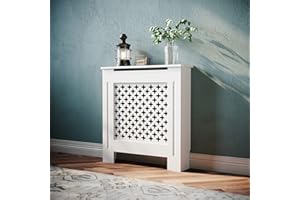 SONNI Okładzina grzejnika, drewno, biała, mała, diamentowa osłona grzejnika, osłona grzejnika, 78 x 19 x 81,5 cm, nowoczesna, GRCC78W-1.