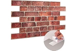 NOVECRAFTO 3D Wall Panels Self Adhesive - 4 Sheets Covering 19.8 sqft (1.8 sqm) Modern PVC Plastic Cladding Panel Size - 37.79 x 18.89 in (96 cm x 48 cm) – Decorative Faux Deep Red Brick Pattern