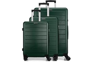 FLIEE Suitcase Set | Lightweight Hard Shell Suitcases | 4 Silent Dual Spinner Wheels | TSA 3 Digit Combination Lock | Aluminium Telescopic Handle | 3 Pcs Luggage Sets (Green, 3 Piece Full Set)