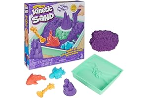Kinetic Sand Sandbox Set Lila - mit 454 g original magischem kinetischem Sand aus Schweden, 1 Box, 3 Förmchen, 1 Schaufel für kreatives Indoor-Sandspiel, ab 3 Jahren