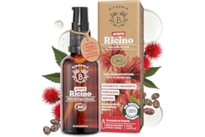 Bionoble Aceite de Ricino Orgánico 50ml - 100% Puro y Prensado en Frío - Pestañas, Cejas, Cuerpo, Cabello, Barba, Uñas - Vegano, Cruelty Free - Botella de Vidrio + Pipeta + Bomba