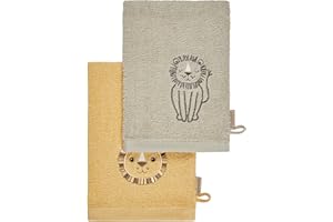 Sterntaler Lot de 2 Gants de Toilette Lion Leo - en Coton Absorbant avec de Beaux Bords tissés - Broderie Mignonne - pour bébés et Tout-Petits - Multicolore