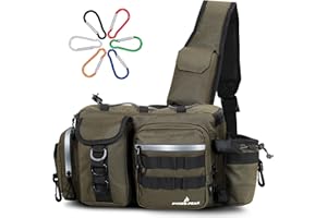 PYKES PEAK Fishing Bag | Waterproof Tackle Bag with Large Capacity | Includes 6 Carabiners | Versatile Fishing Shoulder Bag | Olive | L Size - Designed in Japan