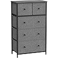 SONGMICS Chest of Drawers, Fabric 5-Drawer Storage Organiser Unit, Dresser, for Living Room, Hallway, Nursery, Grey and Black with Wood Grain LTS514G22