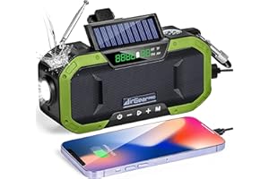 AirGearPro Radio Portátil Pequeña Recargable con Cargador Solar, Luz de Emergencia y Altavoz Bluetooth con Radio FM/Am - Batería Externa de 5000 mAh con Salida USB, IPX5 a Prueba de Agua