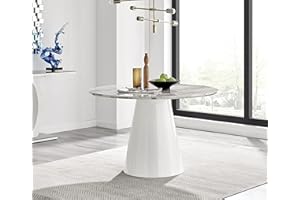 Furniturebox UK Palma White Marble Effect Round Pedestal Dining Table - Circlular 4 to 6 Seat Kitchen Table