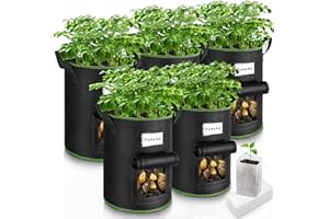 Enbagold 5 Sac Plantation Pomme de Terre avec 60 Sacs de Semis, 30L Sac de Plantation Non Tissé, Sac Culture Pomme de Terre avec Poignées et Fenêtre, Pots pour Tomates, Carottes, Fraises, Légumes