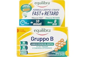 equilibra, Vitamine Gruppo B, Alto dosaggio B12 1000 mcg con Rilascio FAST e Fino a 8 Ore, Vegan, 30 Compresse Doppio Strato, Benessere Fisico-Mentale, Riduce Stanchezza e Affaticamento