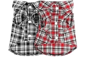 QiCheng&LYS 2 Pieces Basic Dog Plaid Shirt Pet Fashion Plaid Polo Shirt Dog T-Shirt Short Sleeve Soft and Comfortable (Large, 2PCS Black+ Red)