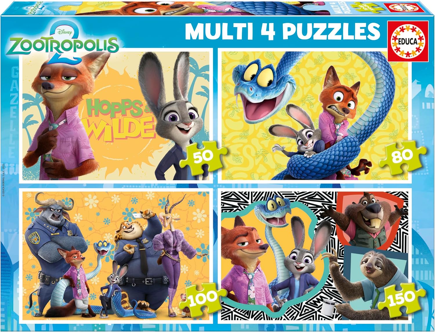 Educa - Puzzle Zootrópolis | Set de 4 Puzzles Infantiles progresivos de 50 a 150 Piezas | Recomendados a Partir de 5 años (20464)