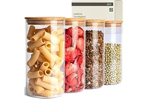 KIVY Vorratsgläser mit Deckel Luftdicht [4x 1200ml] - Vorratsdosen Glas mit Deckel - Glasbehälter mit Deckel - Müsli Aufbewahrung Küche - Vorratsglas mit Holzdeckel - Vorratsbehälter Glas Bambus