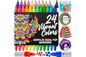 ARTISTRO Paint Pens Markers for Rock, Fabric, Wood, Glass, Craft, Decoration - Dual-Tip Paint Markers - Stocking Fillers Idea for Teens, Grandkids, Kids - Art Supplies- 24 Colours