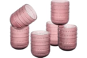 Baroni Home Set de 6 Verres en Verre Colorés et Décorés avec des Finitions en Relief 30 CL, Verres Élégants Lavables au Lave-Vaisselle, 8x8x10 cm, Rose