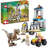 LEGO Jurassic Park La Fuga del Velociraptor, Dinosauro Giocattolo per Bambini da 4 Anni, Set Giochi con Dino, Auto Fuoristrad