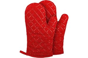 RADIANT TECH Oven Gloves Heat Resistant - Non Slip Silicone Oven Mitts for Grilling/Cooking/Baking/Barbecue - Silicone Oven Gloves 1 Pair, Red Christmas Oven Gloves