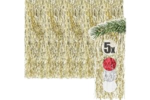‎COM-FOUR com-four® 5X Lametta - Goldfarbene Lametta Girlande für Weihnachten - Christbaumschmuck für den Tannenbaum - Lametta-Vorhang mit welligen Fäden (goldfarben - 05 Stück)
