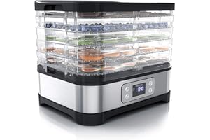 ‎ARENDO Arendo - Dörrautomat mit Temperaturregler - Edelstahl Dörrgerät für Lebensmittel Fleisch Früchte Gemüse - 260 W - mit Timer bis zu 72 h - 35-70 Grad - 5 Einlegefächer - GS - Dehydrator - BPA frei