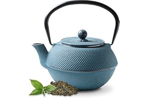 Tealøv Arare TEIERA in GHISA Smaltata – Teiera Ghisa di Alta qualità - con Infusore in Acciaio Inox – Design Elegante, per Preparare Ottimo Te – Bollitore in Stile Giapponese (1100 ml, Blu)