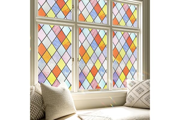 Stickyart fönsterfilm färgglad med rutmönster UV-skydd 40 cm x 150 cm fönsterfilm ogenomskinlig statisk för badrum insynsskydd fönster målat glas fönsterfolier målat glas folie fönster regnbågseffekt