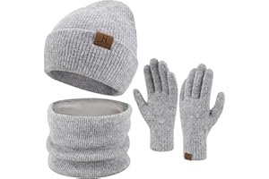 ZASFOU Donna Inverno Berretto Cappelli Sciarpa Touchscreen Guanti Set Caldo Maglia Teschio Caps per Le Donne Uomini