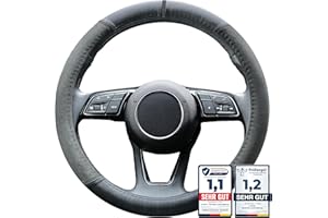 ‎S- TETIC S-TETIC® Premium Steering Wheel Cover Made of Alcantara + Nappa Leather, Black 12 o'clock Marking, Universal Size 36-38 cm, Steering Wheel Cover, Summer and Winter