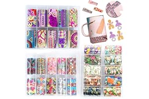 MUSYKRAFTIES Juego de calcomanías de transferencia de papel de aluminio, suministros de relleno de resina, 30 rollos de flores láser, retro bohemio, geometría de los años 80