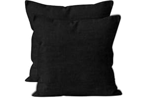 Encasa Homes Juego de Fundas de Almohada de Chenilla de 2 Piezas - Negro - 40 x 40 cm Funda de cojín Texturizada de Color sólido Suave y Lisa Cuadrada para sofá, sillón, Silla