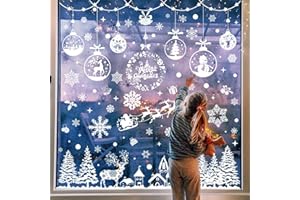 Svanco 163Pcs Pegatinas de Ventana de Navidad Doble Cara Estáticas Decoracion de Navidad PVC Calcomanías Reutilizable para Fiesta Tienda Reno Copo de Nieve Adornos DIY