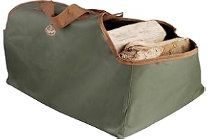 Esschert Design Torba na drewno kominkowe, torba na drewno opałowe w kolorze zielonym, ok. 59 cm x 40 cm x 39 cm