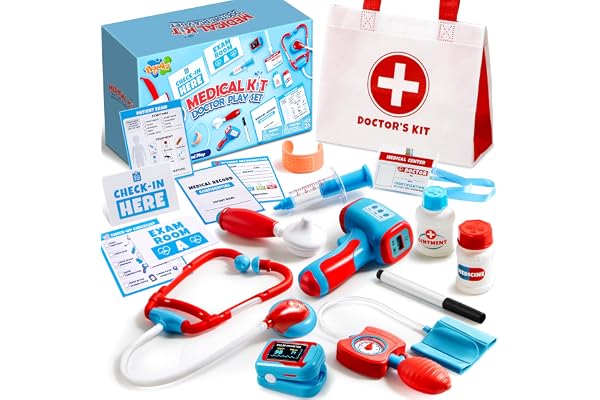 Play-Act Malette Docteur Enfant,avec stéthoscope réaliste, seringue, Thermomètre Infrarouge Malette Docteur Enfant Jouet,Jouet d'Imitation dès 3 Ans