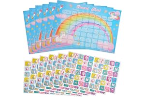 OUTUS Unicorn Reward Chart Set With 360 Rainbow Stickers - 6 Behaviour Charts for Girls Children Training