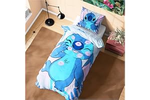 Disney Stitch Duvet Cover and Pillowcase Set Kids Teens Bedding Bedroom Accessories - Single or Double (Blue Stitch Single)