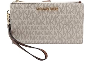 Michael Kors Jet Set Travel Double Zip Wristlet - Signature PVC (Vanilla PVC/Dark Acorn)