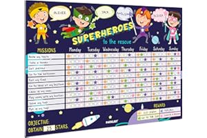 PACKLIST® Reward Chart for Superhero Children. Kids Reward Chart, Learning Positively - Educational Weekly Calendar for Missions: Superheroes to the Rescue of Stars