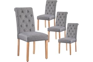 Yaheetech Fabric Dining Chairs Set of 4 Upholstered High Back Soft Padded Seat Side Chairs for Living Room and Dining Room Dark Grey