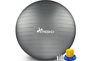 TRESKO® Gymnastikball BPA-Frei inkl. Luftpumpe | Ball für Fitness, Yoga, Gymnastik, Schwangerschaft, Core Training, Rücken | Yogaball Pezziball Pilatesball Sitzball Anti-Burst 300 kg